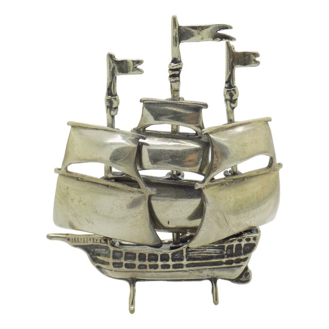 Vintage Italian Handmade Silver Vessel Sailing Ship Figurine, Tuscany, 1980s For Sale
