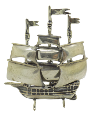 Vintage Italian Handmade Silver Vessel Sailing Ship Figurine, Tuscany, 1980s