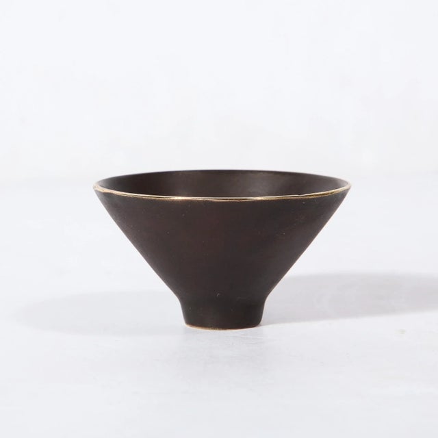 Mid-Century Modernist Patinated Brass Conical Dish Signed Carl Aubock For Sale In New York - Image 6 of 10