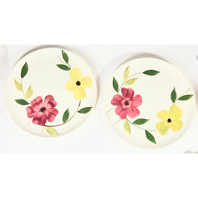 Mid-Century Pink and Yellow Dogwood Plates- Set of Eight For Sale - Image 4 of 15