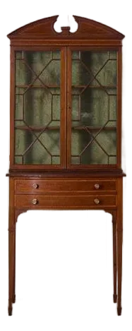 Edwardian Mahogany Inlaid Cabinet on Tapered Legs + Spade Feet (C. 1910)