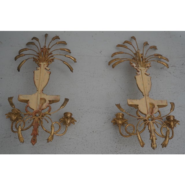 1990s Pair of Italian Gold Wheat Sheaf Candelabra Wall Sconces For Sale - Image 11 of 12