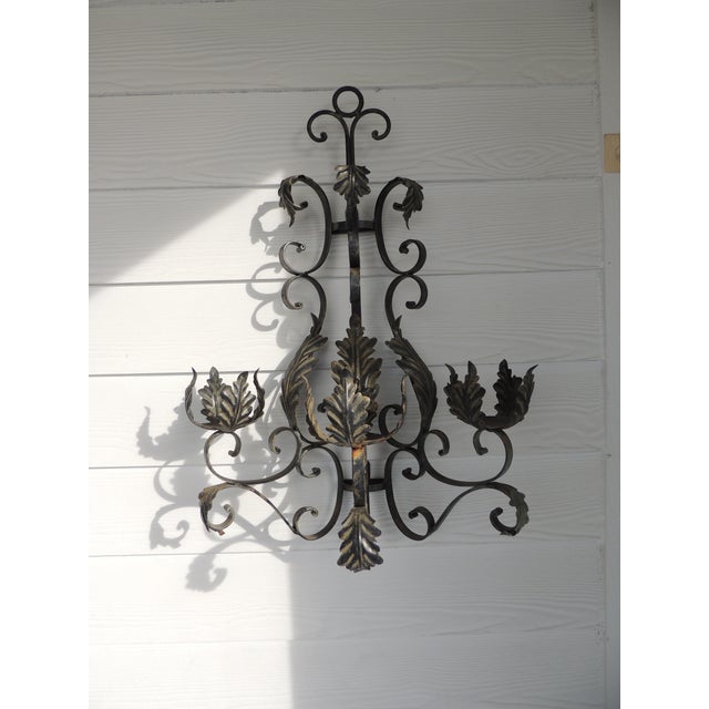 Monumental Vintage Black Wrought Iron Wall Candelabra For Sale - Image 10 of 10