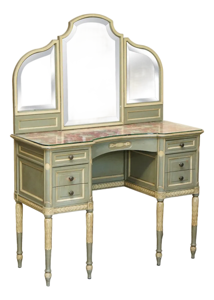 Antique French Empire Hand Painted Dressing Table with Tri Fold Mirror,  1900 | Chairish
