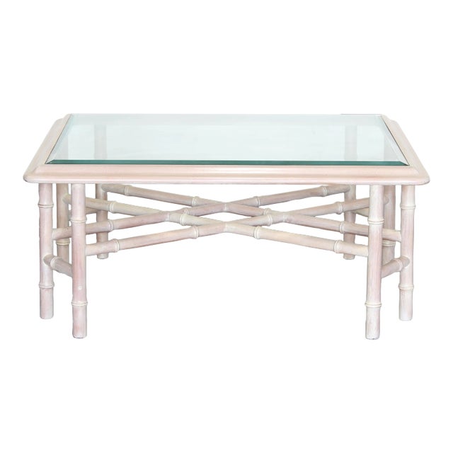 Vintage Faux Bamboo Coffee Table With Glass Top For Sale