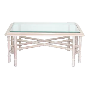 Vintage Faux Bamboo Coffee Table With Glass Top