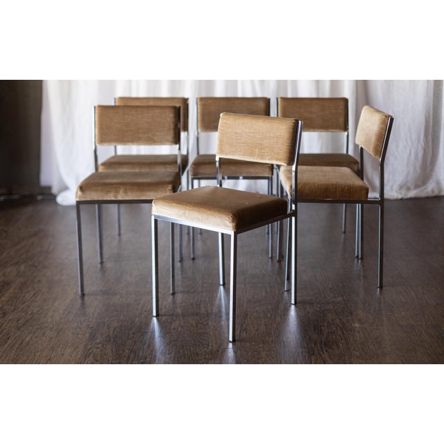 1950s Set of Six Mid Century Square Tube Chrome Dining Chairs For Sale - Image 10 of 14