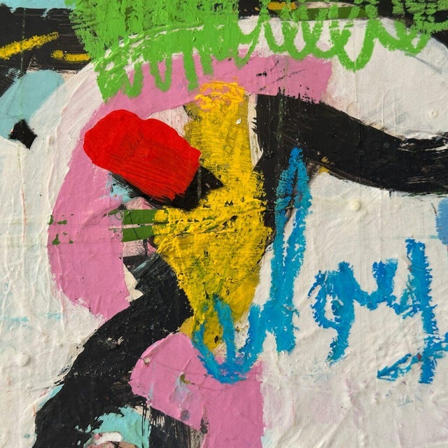Abstract Christiane Corcelle "Cherry Blossoms" Mixed Media on Canvas, Large Colorful Abstract Painting in Black, Blue and Yellow, 2024 For Sale - Image 3 of 10