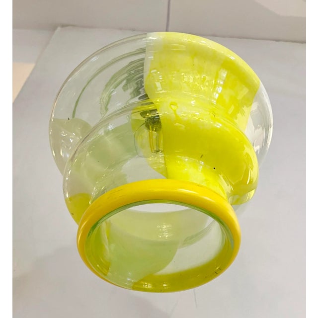 2010s Bespoke Italian Organic Lemon Yellow White Step Tulip Murano Glass Pendant Light For Sale - Image 5 of 13