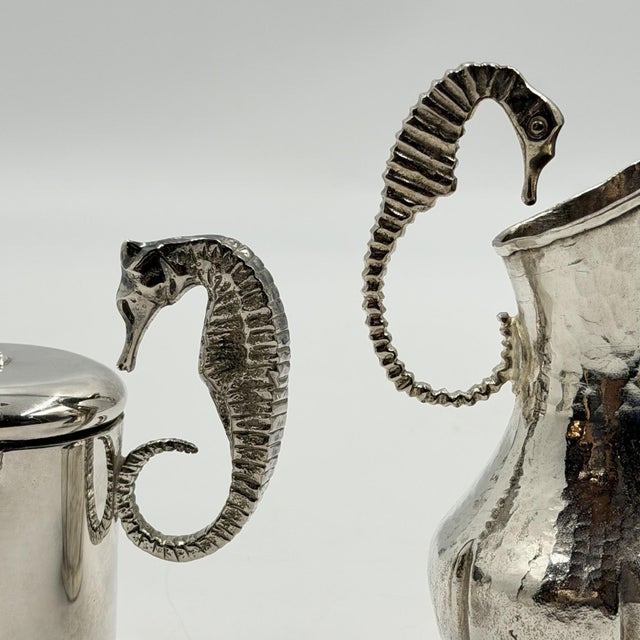 1960s Los Castillo Seahorse Silver Plate Creamer & Sugar Set For Sale - Image 12 of 18