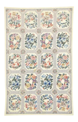Late 20th Century Vintage Chinese Floral Needlepoint Rug, 05'04 X 08'03