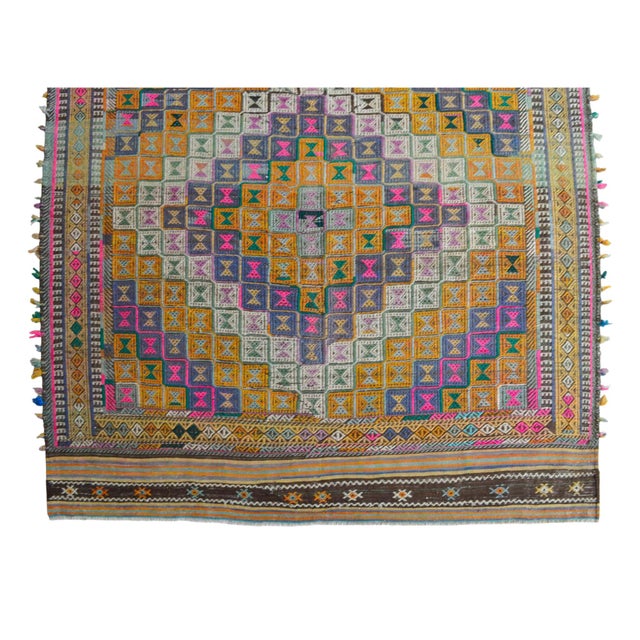 Mustard 1960s Hand Woven Braided Jajim Kilim Area Rug - 5'7" X 9'8" For Sale - Image 8 of 11