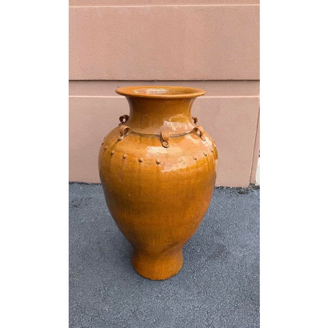 Brown Vintage Oversized Handcrafted Glazed Martaban-Style Floor Vase For Sale - Image 8 of 11