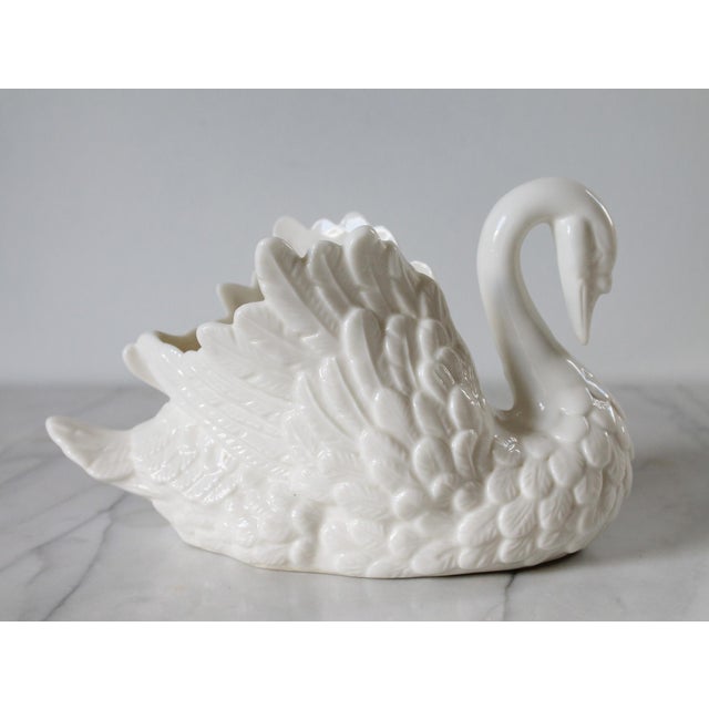 Ceramic Vintage White Porcelain Swan Planter For Sale - Image 7 of 11