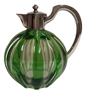 Mid-Century German Liqueur Carafe with Green Overlaid, Cut Crystal Glass and Lid Fitting in Hallmarked 800 Silver, 1960s