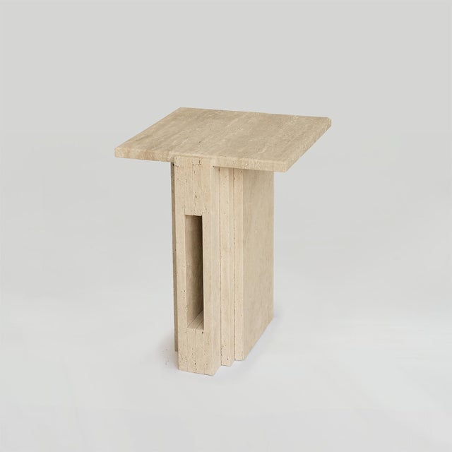 Lloyd Travertine Side Table by Kiwano Concept For Sale - Image 4 of 6