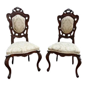 Toulon French Rococo Style Pair Mahogany and Walnut Side Chairs