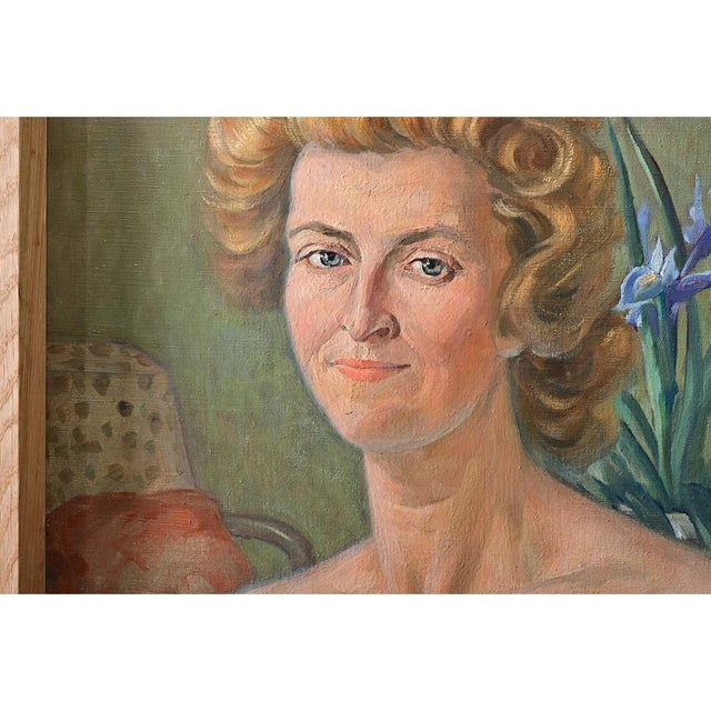 Late 20th Century French Vintage Portrait Painting of a Lady with Iris Signed Guy Combrisson For Sale - Image 5 of 8