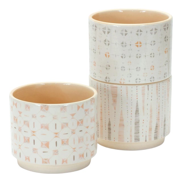 Blush Patterned Stacking Pot (Set of 3) For Sale