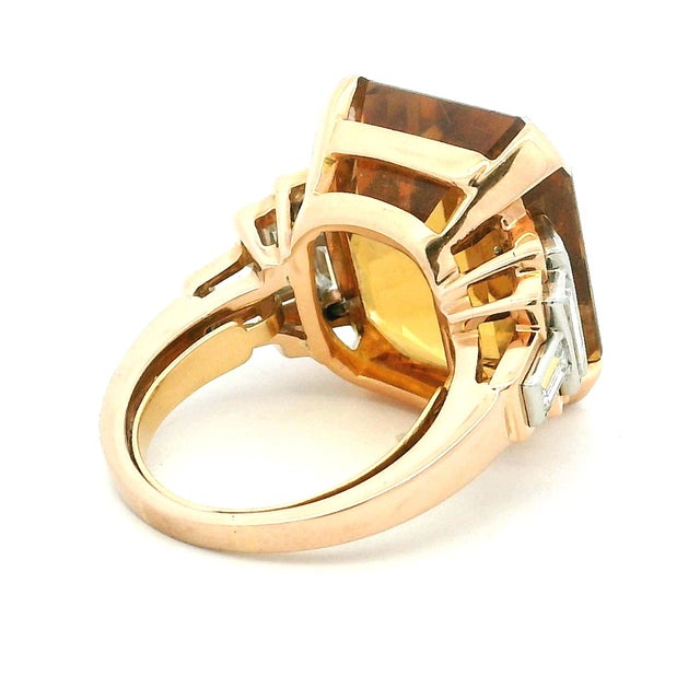 1980s Italian 18k Gold Citrine & Baguette Diamond Architectural Cocktail Ring, Size 6 For Sale - Image 4 of 15