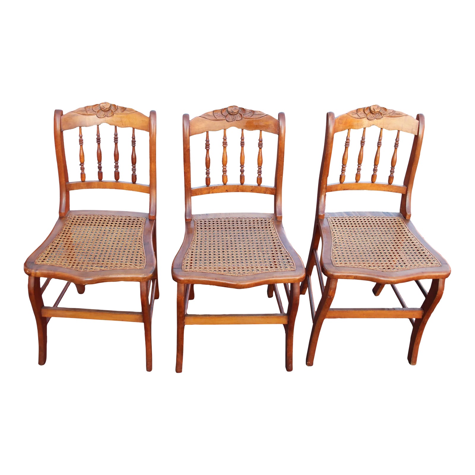 Set of 3 Early 20th Century Victorian Cane Seat Chairs Chairish