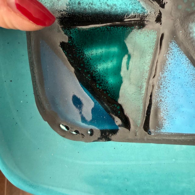 1960s Mid Century Modern Aldo Londi Vetrata Bitossi Italy Teal Ceramic Ashtray Rare For Sale - Image 5 of 11