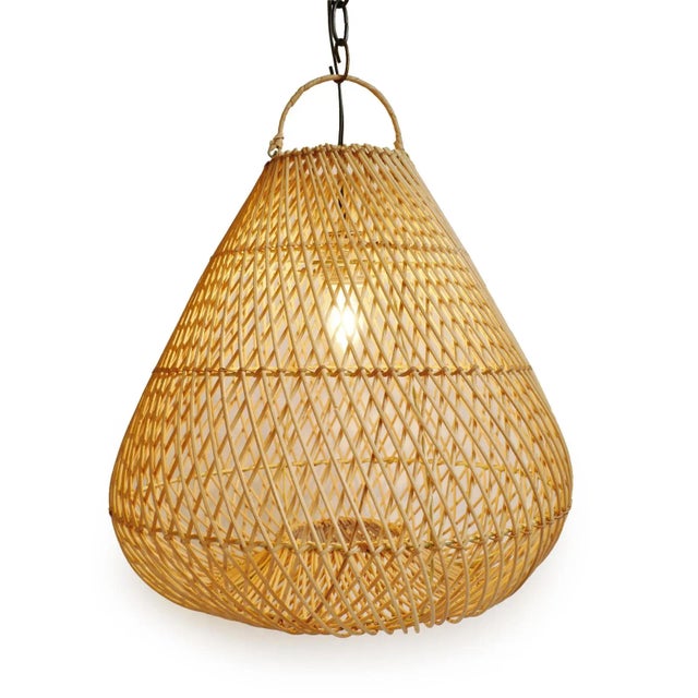 Contemporary Raw Rattan Batu Drop Pendant Light Medium For Sale - Image 3 of 11