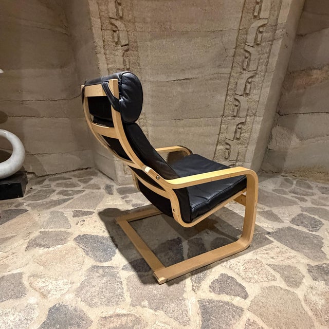 Ikea Poäng Armchair Noboru Nakamura Black Leather Birch Plywood Vintage For Sale In San Diego - Image 6 of 7