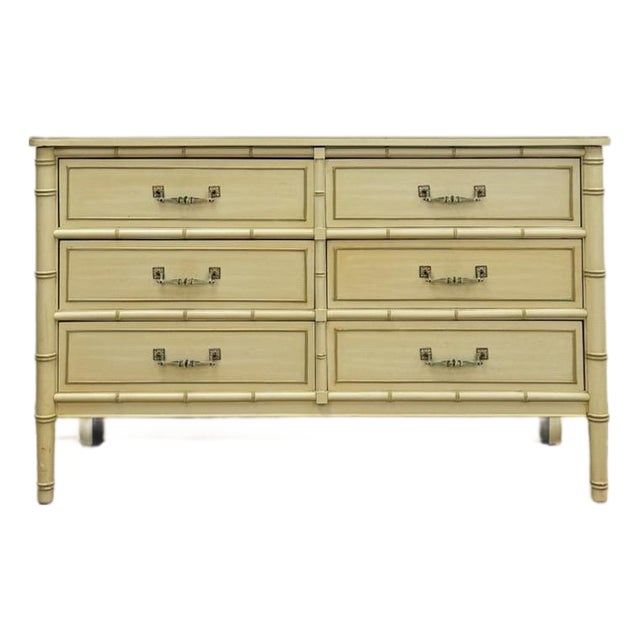 Henry Link Bali Hai Cream Faux Bamboo Six Drawer Dresser Hollywood Regency For Sale