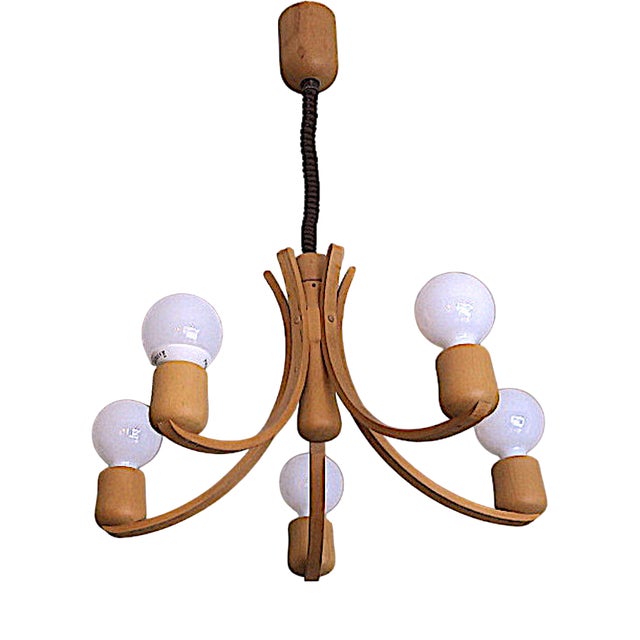 Danish Variable Height Chandelier with Five-Arms, 1970s For Sale