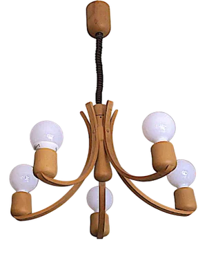 Danish Variable Height Chandelier with Five-Arms, 1970s