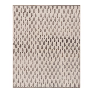 Rug & Kilim’s Modern Block Print Runner Rug in White with Mauve Floral Patterns - 3x16 For Sale
