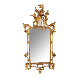 Late 19th Century Carved English Chippendale Style Giltwood Mirror With Bold Crest