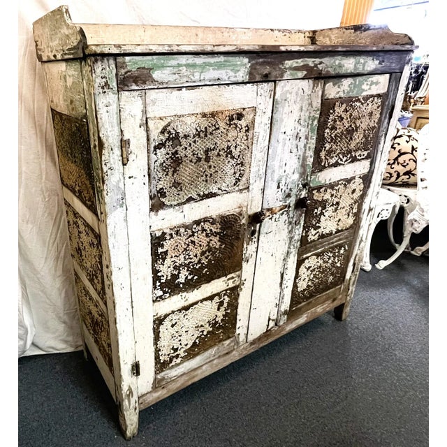 Rustic Antique Pine Pie Safe/ Cupboard With Twelve Punched Tin Side Panels For Sale - Image 4 of 12