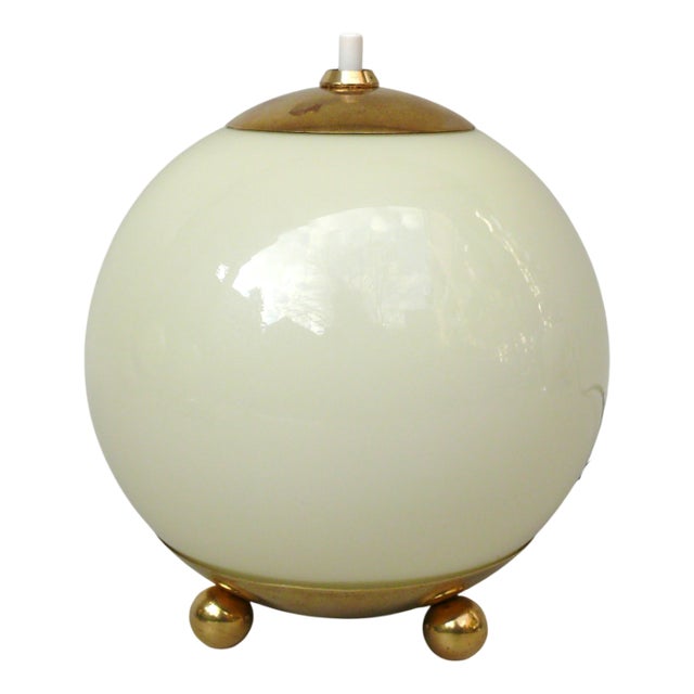Small Table Lamp in Brass with Beige Overlay Glass, 1930s For Sale