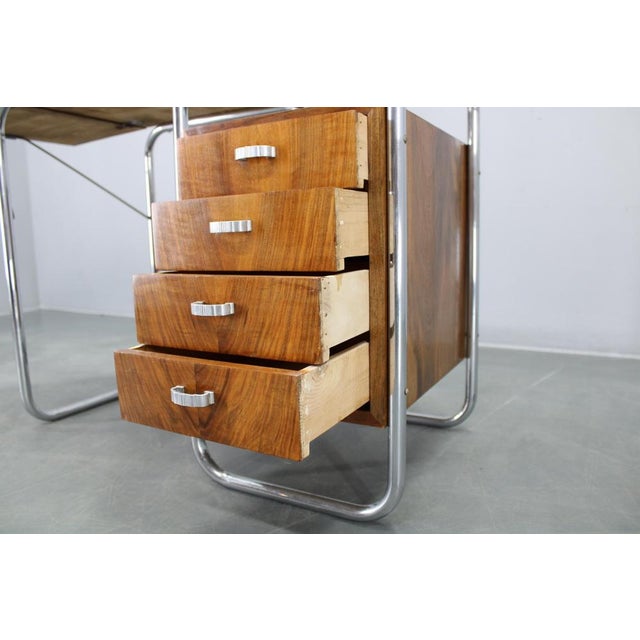 Bauhaus Children's Desk with Drop Leaf in Walnut and Chrome, 1930s For Sale - Image 9 of 17