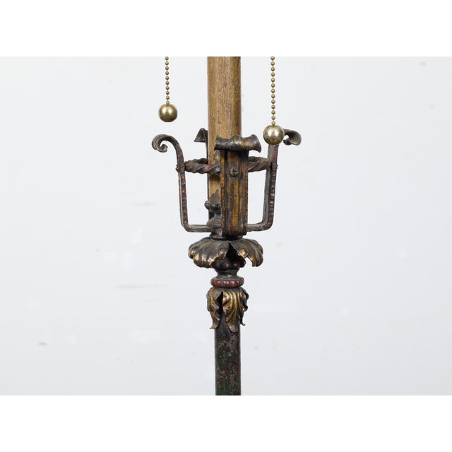 French Steel and Brass 1930s Floor Lamp with Scrolling Legs and Foliage Motifs For Sale - Image 12 of 12