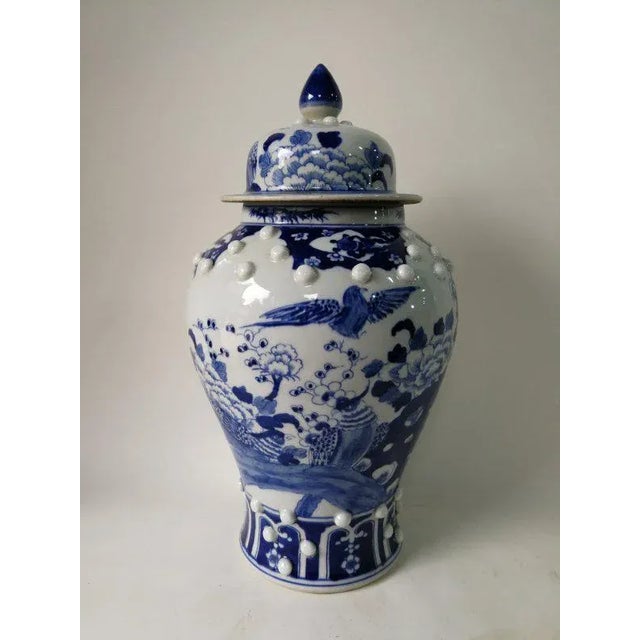 Chinese Blue and White Porcelain Ginger Jar With Birds & Flowers For Sale - Image 4 of 10