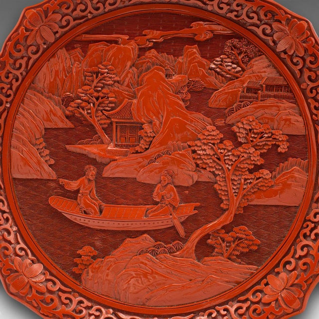 1980s Vintage Cinnabar Display Plate, Chinese, Decorative Serving Dish, Oriental Taste For Sale - Image 6 of 11