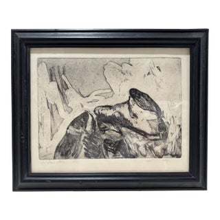 Mid 20th Century M. Diane Dale Signed Original Print Expressionist Figure Study Framed 17x14 Contemporary For Sale