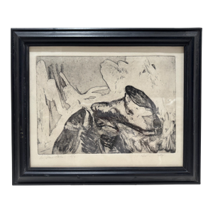 Mid 20th Century M. Diane Dale Signed Original Print Expressionist Figure Study Framed 17x14 Contemporary