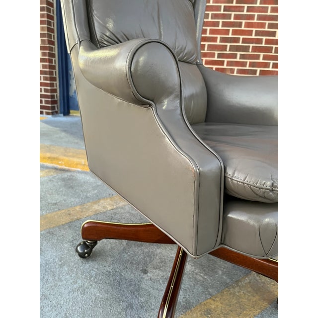 Traditional Wingback Executive Chair From Leathercraft For Sale - Image 11 of 13