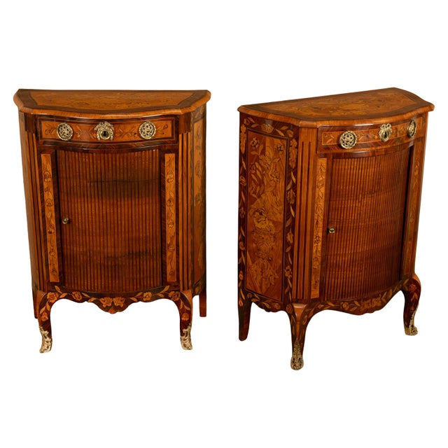 Late 18th Century Pair Antique 18thC French Louis XV Inlaid Marquetry Ormolu Tambour Cabinets 1780 For Sale - Image 5 of 18