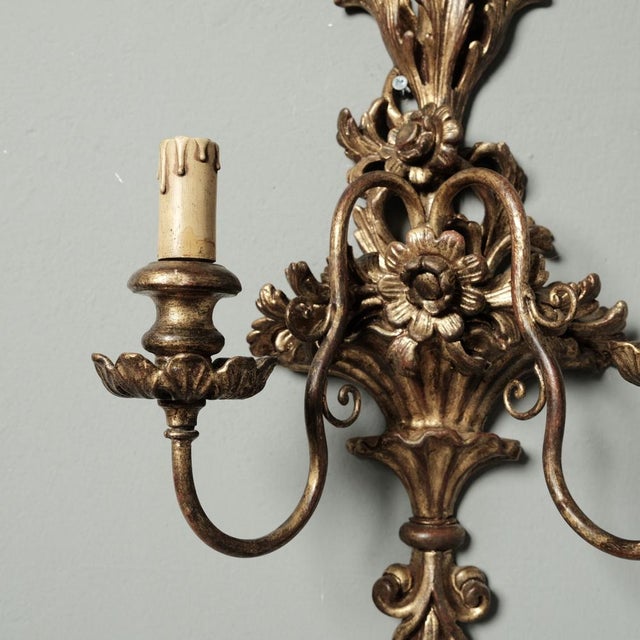 Baroque Sconces in Gilded Wood, 1960s, Set of 2 For Sale - Image 10 of 18