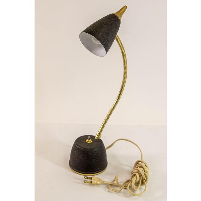 1950s Mid-Century Modern Brass Gooseneck Desk Lamp, Black & Gold, Usa, Circa 1950s For Sale - Image 5 of 18