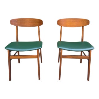 Pair of Mid-Century Modern Danish Teak Chairs by Sax – Rich Green Upholstery For Sale