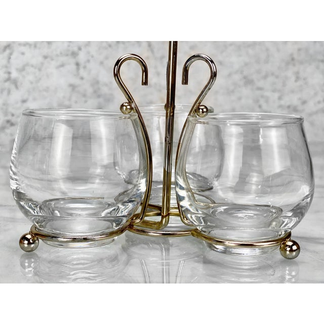 Gold Mid-Century Gold Bar Serving Caddy with 3 Whiskey Glasses- 4 Pieces For Sale - Image 8 of 12
