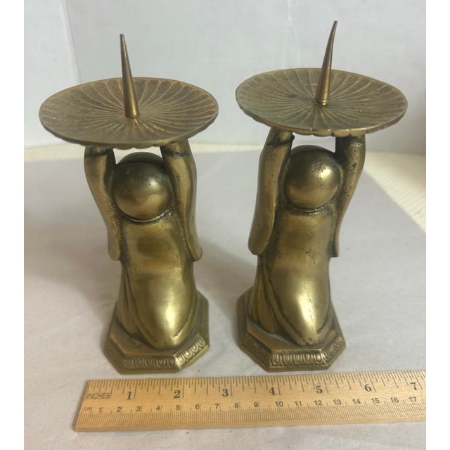 Vintage Brass Buddha Altar Candle Holders - A Pair For Sale In Orlando - Image 6 of 12