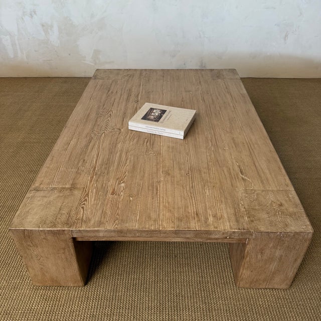 Wood Large Reclaimed Fir Pine Wood Beam Style Coffee Table in Natural For Sale - Image 7 of 8