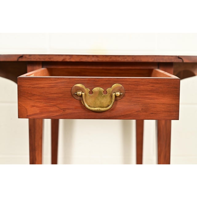 Brown Henkel Harris Georgian Solid Cherry Wood Drop Leaf Pembroke Side Table For Sale - Image 8 of 15